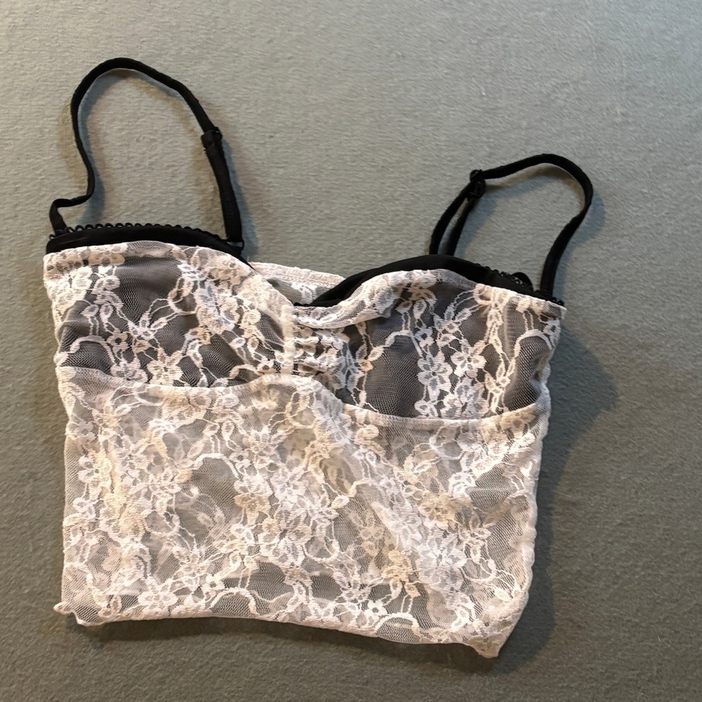 Lace Cami Crop Top Womens S White Black Sheer Floral Bustier Style Coquette
